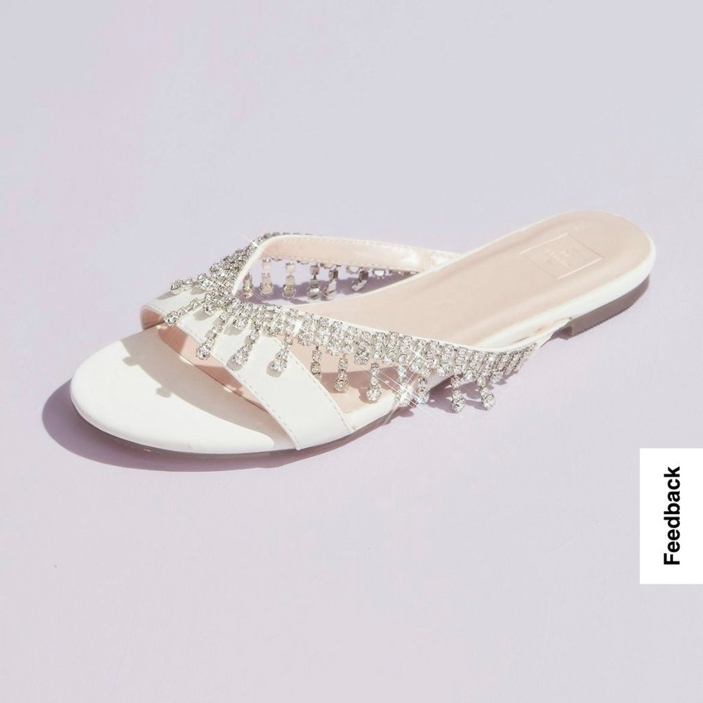 David's Bridal Crystal Drop V-Strap Slide Sandals